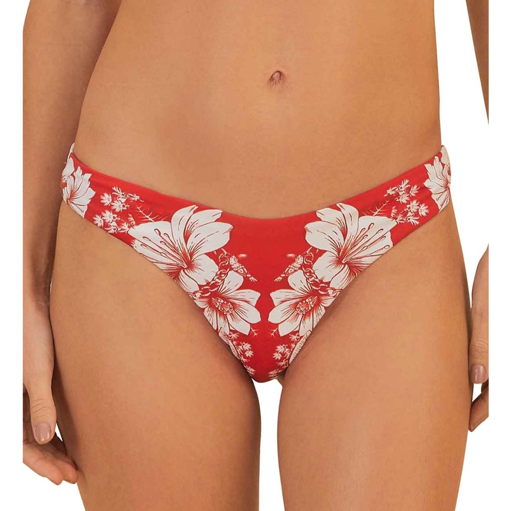 Farm Rio Red Floral Chains Bikini Bottom Sz L NWT